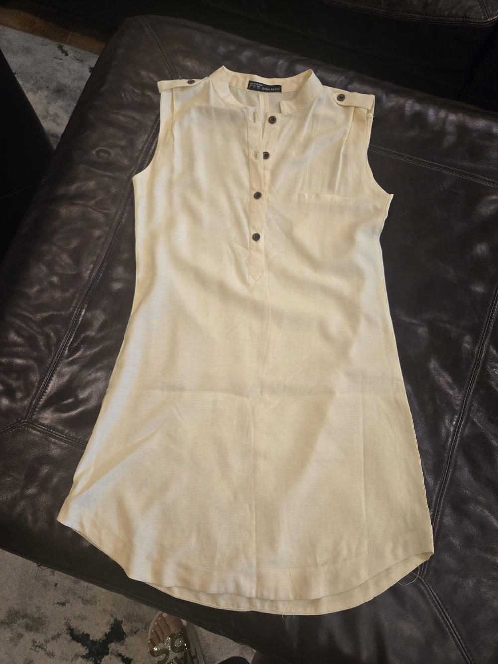 Zara Cream Sleeveless Henley Tunic